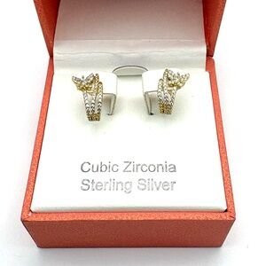 New Rachel Zoe 14k Gold over Sterling Silver Dainty Butterfly Hoop CZ Earrings